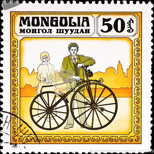 Image of postage stamp shows vintage bicycle