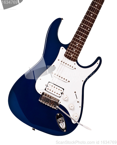 Image of blue electric guitar closeup