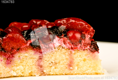 Image of cherry cake on white dish