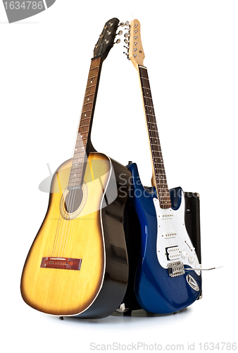 Image of acoustic and electric guitars