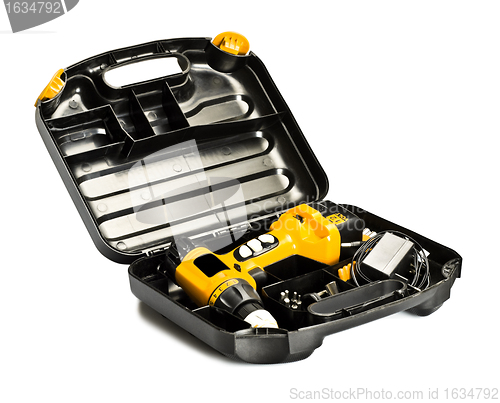 Image of toolbox with yellow drill set