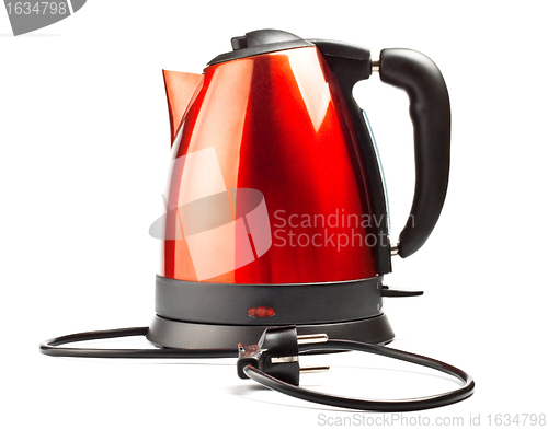 Image of red and black electrical tea kettle