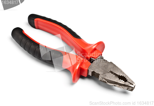 Image of combination pliers with red handle