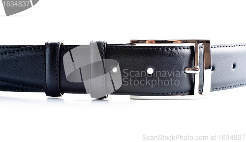 Image of black leather belt with buckle