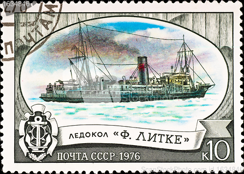 Image of postage stamp shows russian icebreaker "F. Litke"