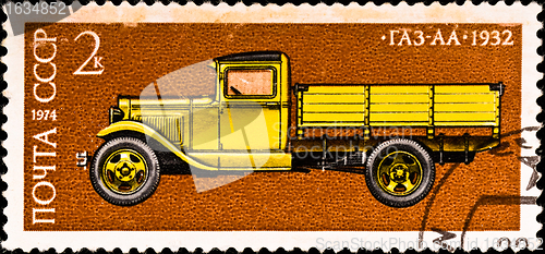 Image of postage stamp shows vintage car "GAZ-AA"