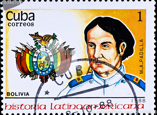 Image of postage stamp shows Bolivia chief M. A. Padilla