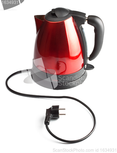 Image of red and black electrical tea kettle