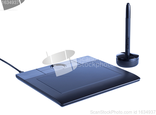 Image of blue drawing tablet with pen