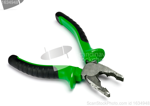 Image of opened pliers with green handle
