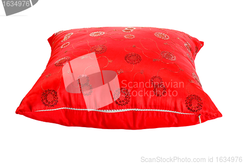 Image of red decorative pillow with pattern