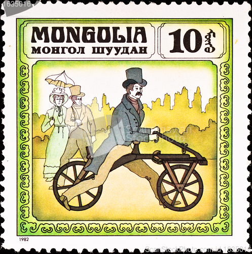 Image of postage stamp shows vintage bicycle
