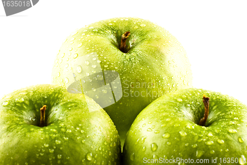 Image of green apples with water drops