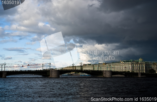 Image of dark clouds over the bridge
