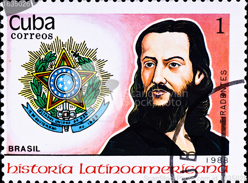 Image of postage stamp shows Jose da Silva Xavier