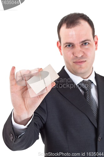 Image of businessman show blank card