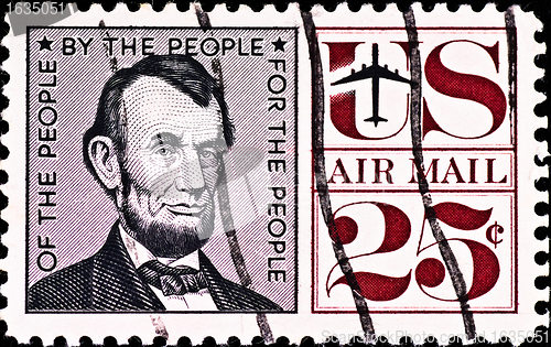 Image of postage stamp with USA president Abraham Lincoln, circa 1970's