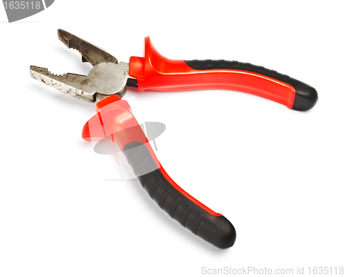 Image of opened pliers with red handle