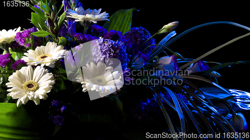 Image of white gerbera bouquet on black background