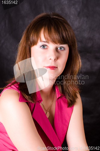 Image of portrait of beautiful girl with brown hair and grey eyes