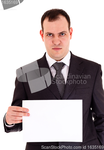 Image of angry businessman show paper