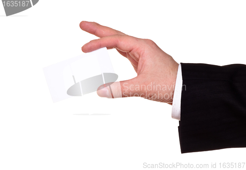 Image of businessman hand show blank card