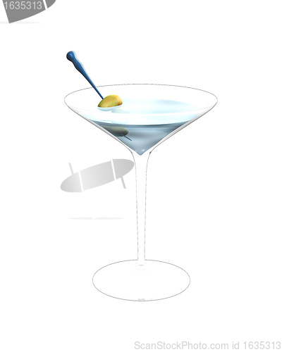 Image of 3D illustration of cocktail glass with green olives