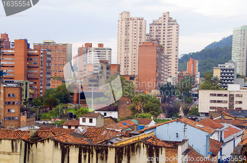 Image of architecture historic district rooftops church La Candelaria Bog