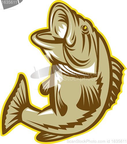 Image of Largemouth Bass Fish Jumping Retro