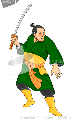 Image of Samurai Warrior With Katana Sword