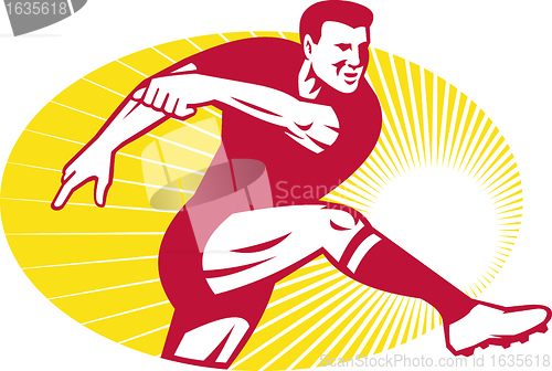 Image of Rugby Player Kicking Ball Retro