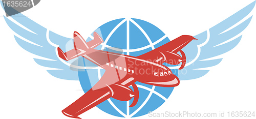 Image of Propeller Airplane Wings Globe Retro