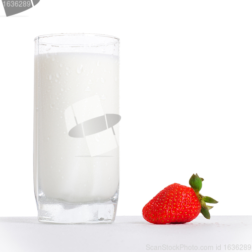 Image of glass of milk and strawberry