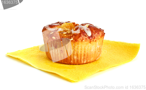 Image of apple cake on yellow napkin