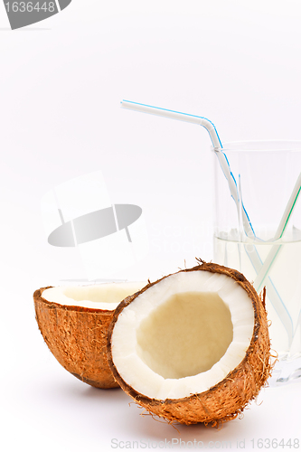 Image of coconut and glass with coco milk