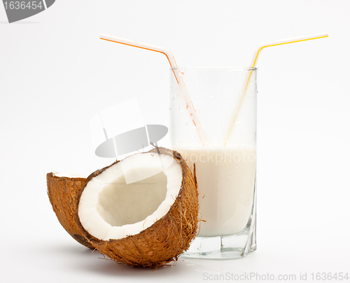 Image of coconut and glass with coco milk
