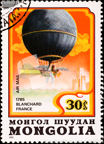 Image of postage stamp shows air balloon Blanchard France