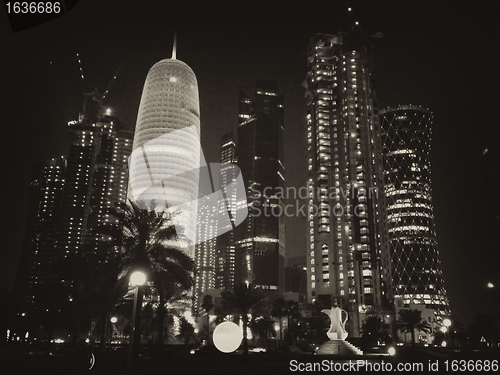 Image of Skyscrapers Colors at Night in Doha, Qatar