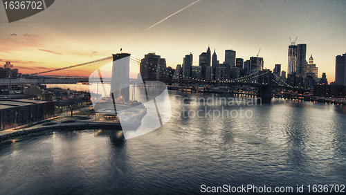 Image of Winter Sunset over Brooklyn Bridge, New York City