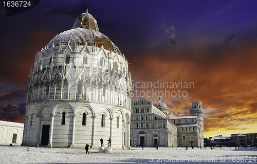 Image of Baptistery in Piazza dei Miracoli after a Snowfall, Pisa