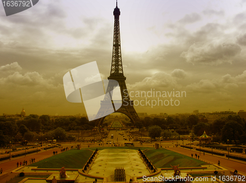 Image of Eiffel Tower in Paris on a Cloudy Day