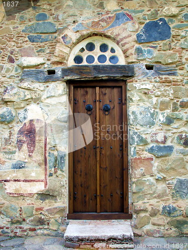 Image of New door on old church. St. Mary's. Asinou. Cyprus