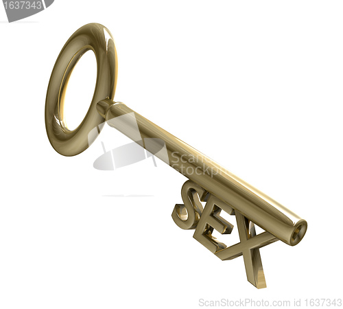 Image of key in gold with sex text (3d) 