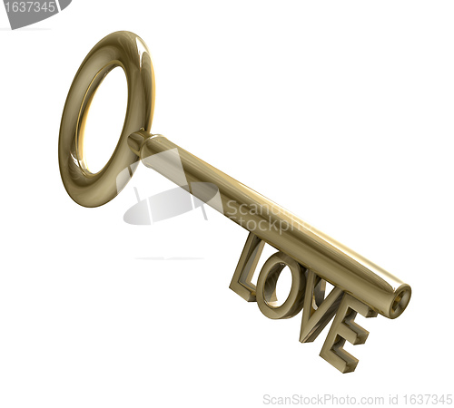 Image of key in gold with LOVE text (3d) 