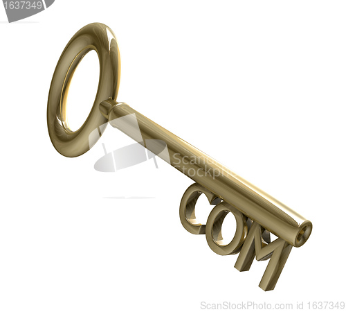 Image of key in gold with COM text (3d) 