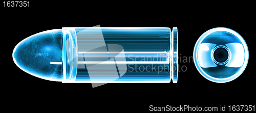 Image of 3d bullet made of blue glass 
