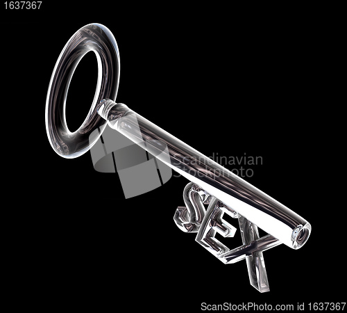 Image of key in glass, SEX text (3d)