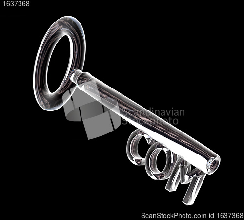 Image of key in glass, COM text (3d)