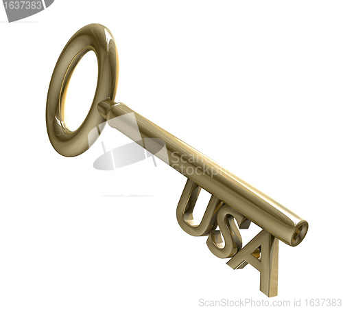 Image of key in gold with USA text (3d) 