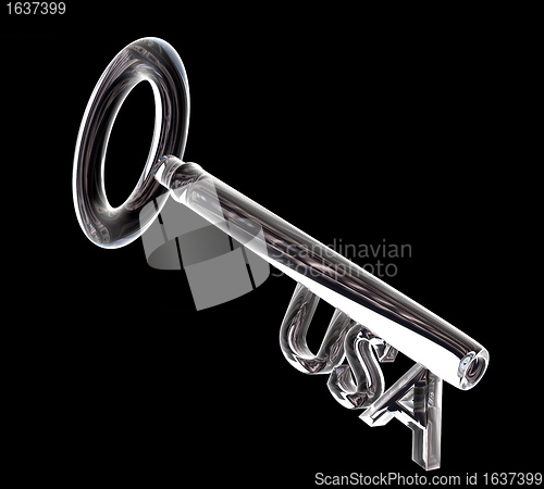 Image of key in glass, USA text (3d) 